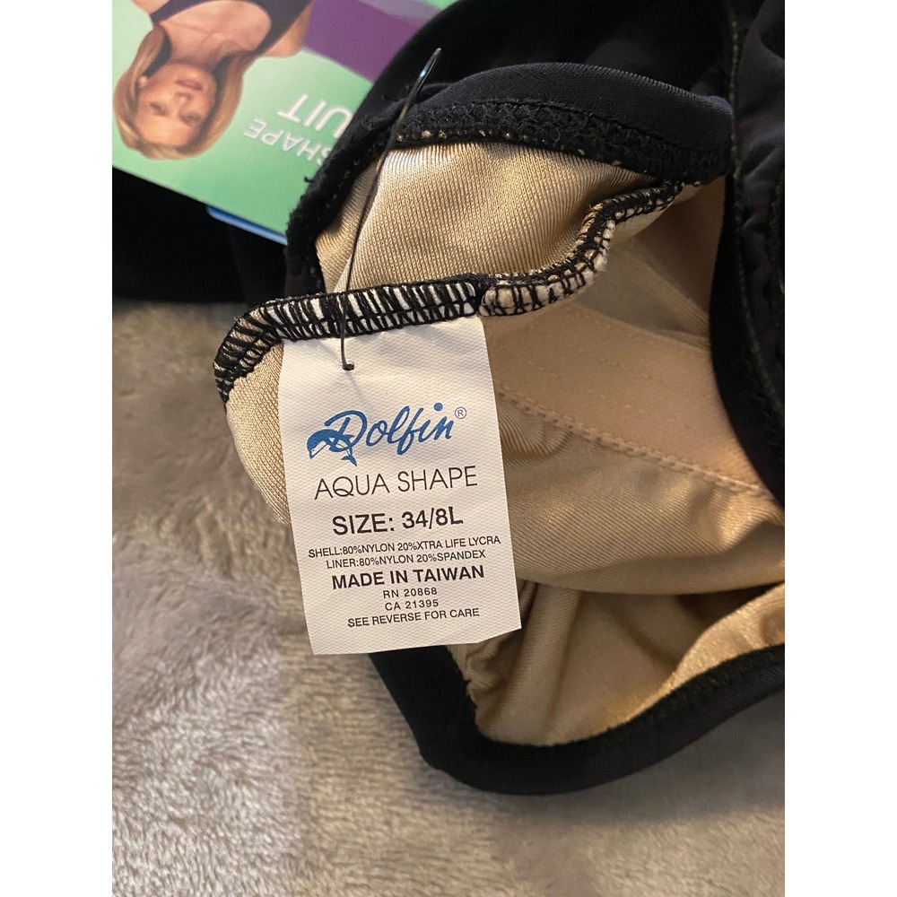 Dolfin Swimsuit Women 34/8L Black Aqua Shape Lap Suit Racerback One Piece New - Picture 4 of 10